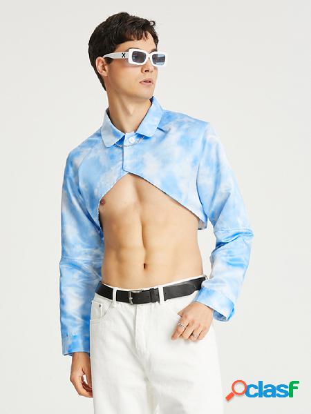 Cultivo de manga larga teñido anudado para hombre Camisa
