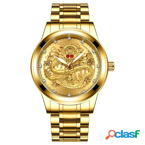 Fenzun en relieve reloj de dragón de oro reloj no mecánico