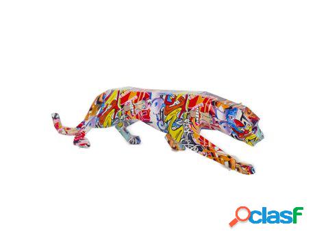 Figura Leopardo Multicolor de Resina 14X9X48cm Figura de