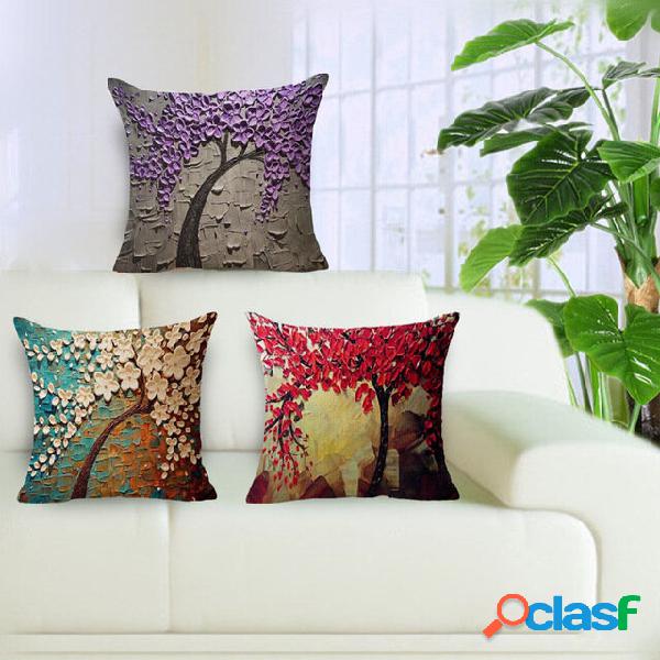 Funda de almohada retra floral en 3D de algodón y lino