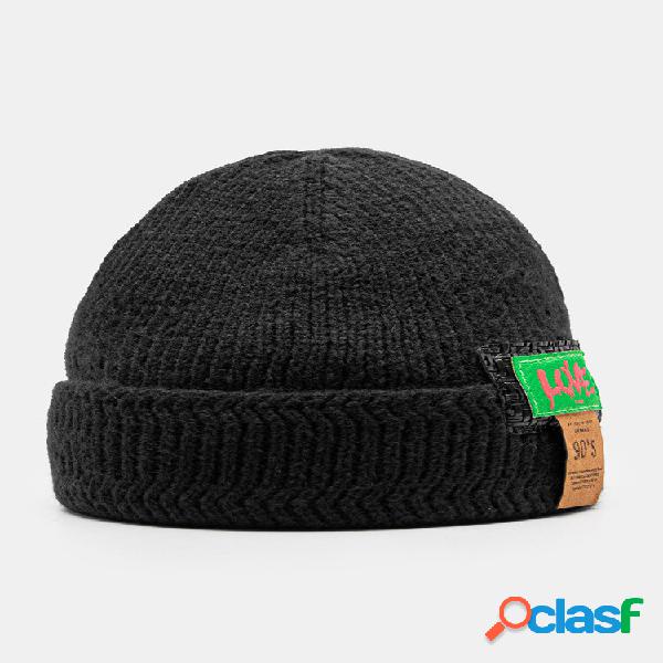 Gorro de punto unisex de color sólido con letras Jacquard