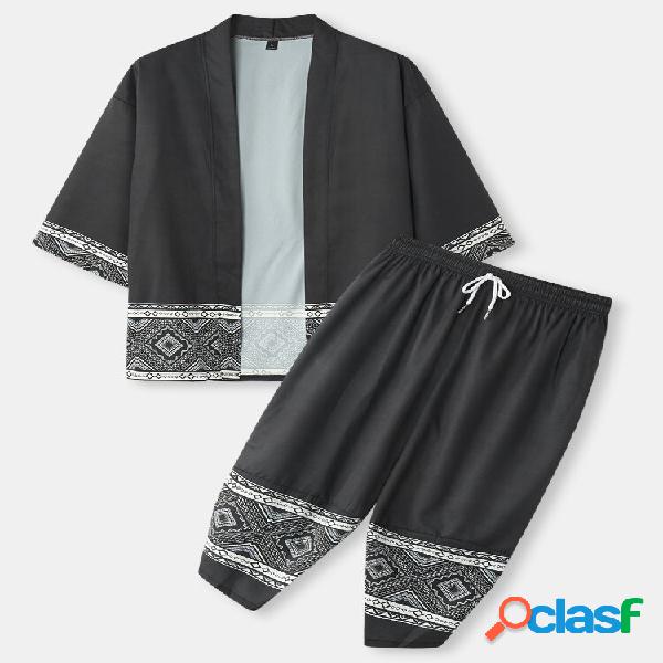 Kimono con frente abierto y estampado geométrico de argyle