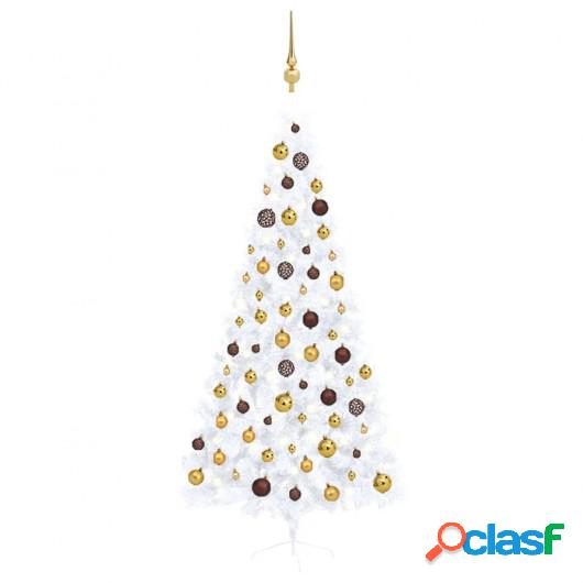 Medio árbol de Navidad artificial LED y bolas blanco 210 cm