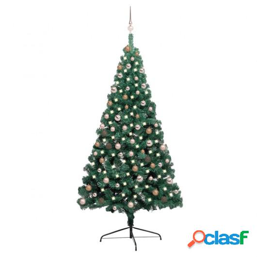 Medio árbol de Navidad artificial LED y bolas verde 210 cm