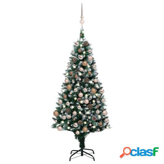 Medio árbol de Navidad artificial con LED, bolas y piñas