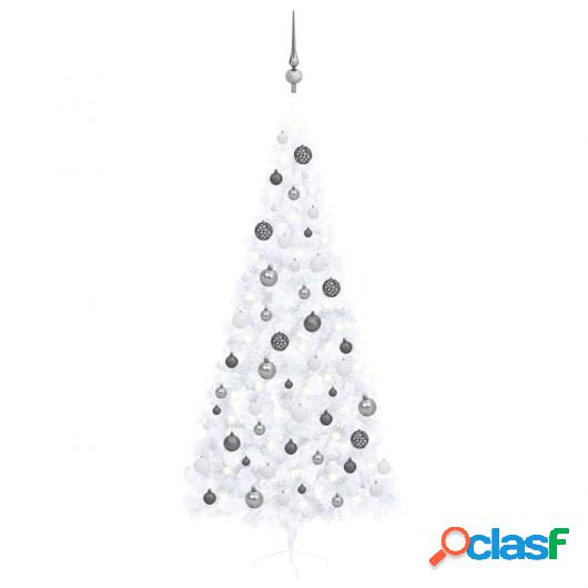 Medio árbol de Navidad artificial con LED y bolas blanco