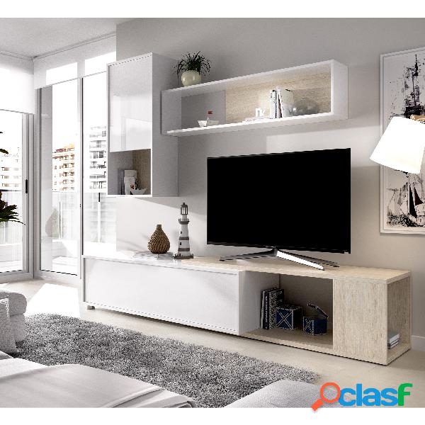 Mueble de Salón TV Flexible Dekit Obi Blanco Brillo Natural