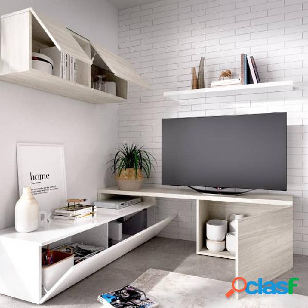Mueble de salón TV compacto Dekit Elle blanco brillo gris
