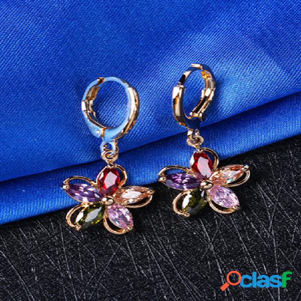 Pendientes con flores de cristal y circona para mujeres