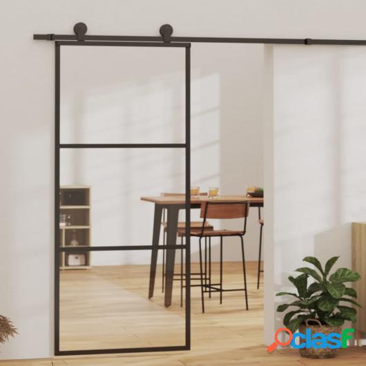 Puerta corredera ESG vidrio y aluminio 90x205 cm negro