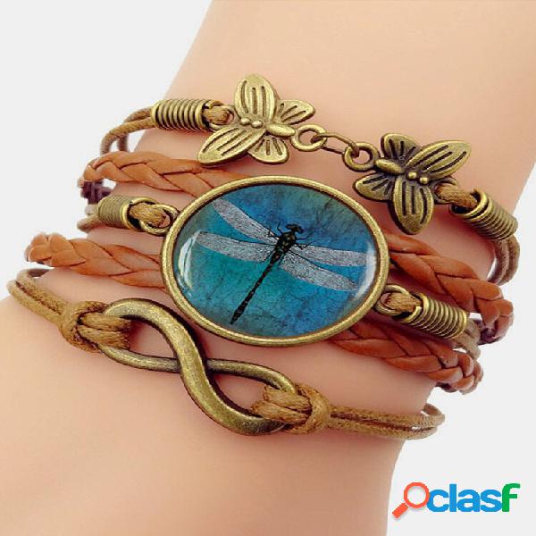 Pulsera trenzada de libélula azul ámbar retro Pulsera de