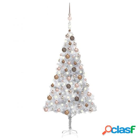 Set de árbol de Navidad artificial LED y bolas plateado 180