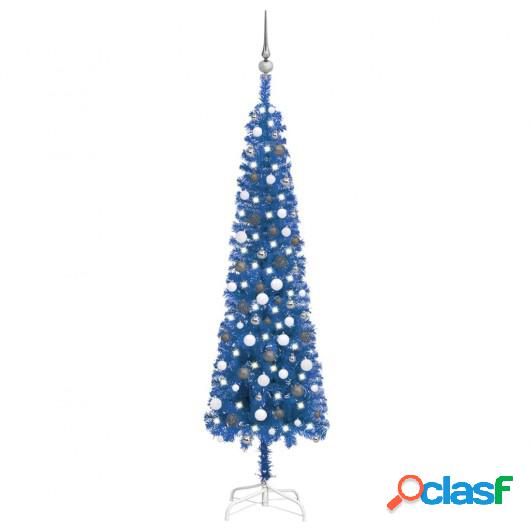 Set de árbol de Navidad estrecho con LED y bola azul 210 cm