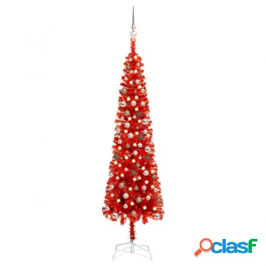 Set de árbol de Navidad estrecho con LED y bola rojo 210 cm