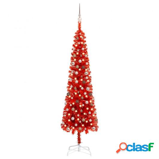 Set de árbol de Navidad estrecho con LED y bola rojo 240 cm