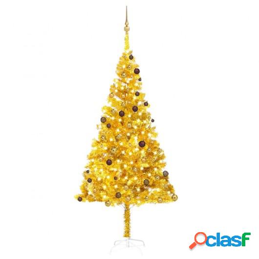 Set árbol de Navidad artificial LED y bolas dorado PET 240