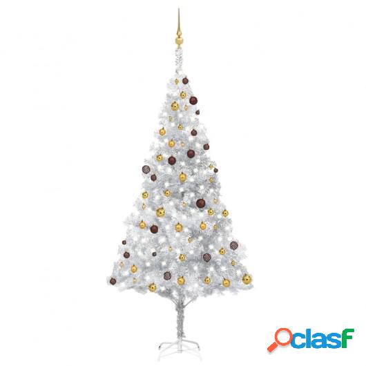 Set árbol de Navidad artificial LED y bolas plateado 240 cm