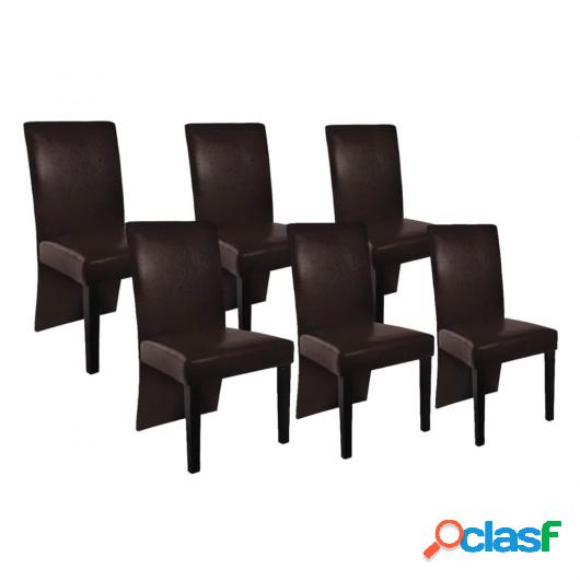 Sillas de comedor de cuero artificial marrón oscuro 6