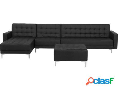 Sofá Rinconera con Reposapiés Aberdeen (Negro - Piel