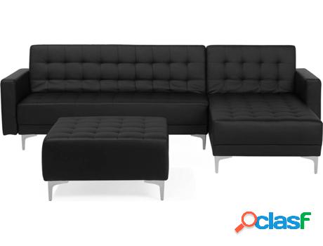 Sofá Rinconera con Reposapiés Aberdeen (Negro - Piel