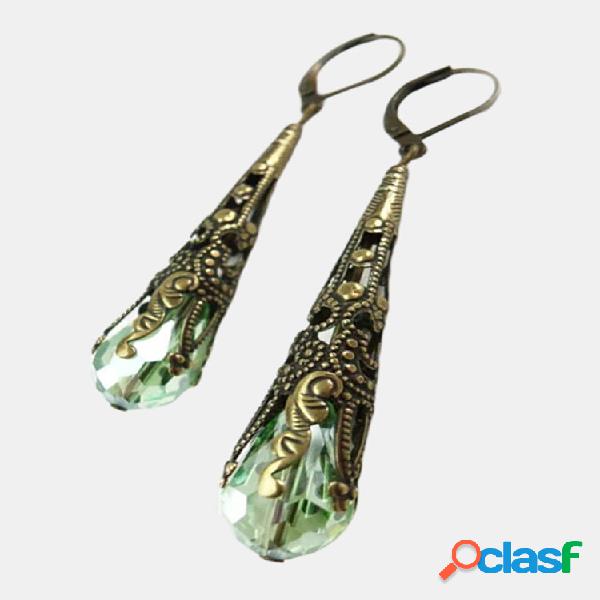 Vintage Crystal Pendientes Gota de agua tallada hueca de
