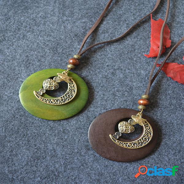 Vintage geométrico redondo Mujer collar luna estrella