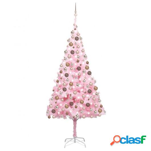 Árbol de Navidad artificial con LED y bolas PVC rosa 120 cm