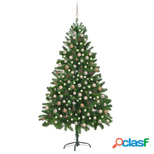 Árbol de Navidad artificial con LED y bolas verde 210 cm