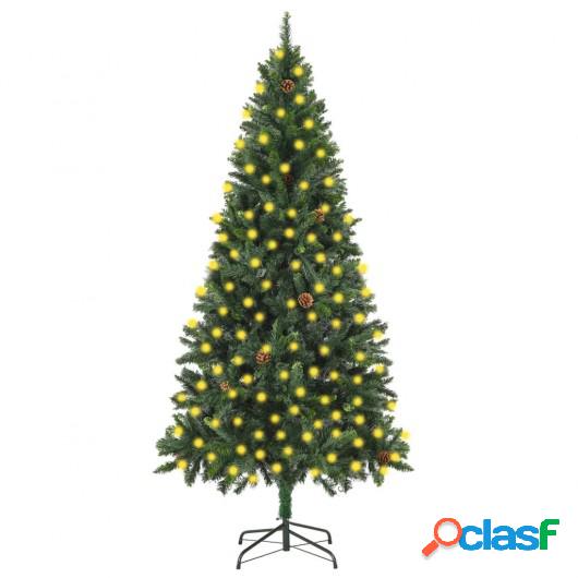 Árbol de Navidad artificial con LED y piñas verde 210 cm