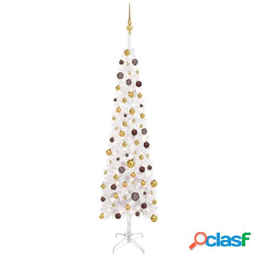 Árbol de Navidad artificial estrecho LED y bolas blanco 210