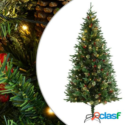 Árbol de Navidad con LED y piñas verde PVC y PE 225 cm