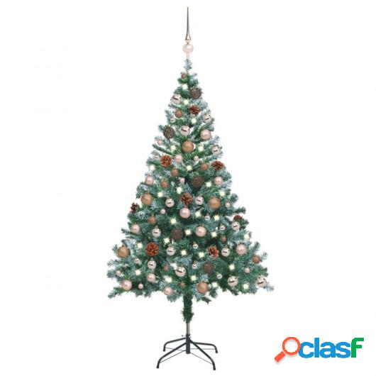 Árbol de navidad glaseado con LEDs, bolas y piñas 150 cm
