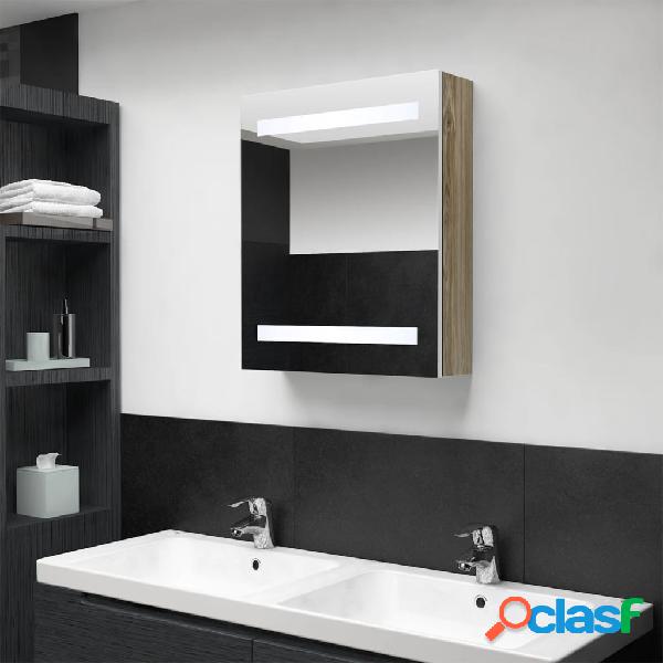 vidaXL Armario de baño con espejo LED color roble y blanco