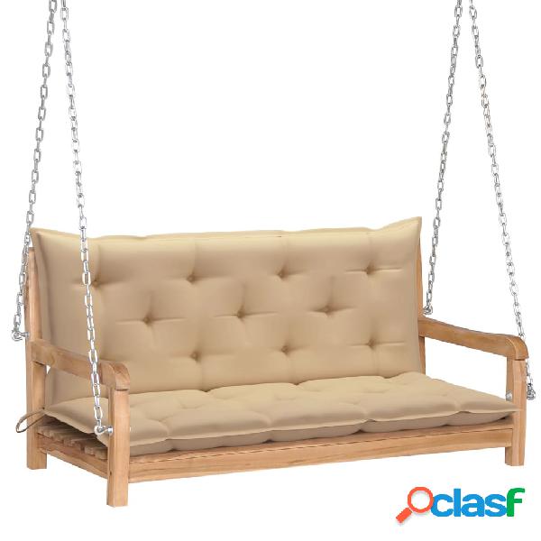vidaXL Banco columpio madera maciza de teca con cojín beige