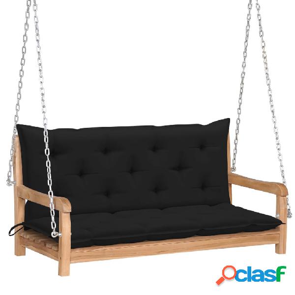 vidaXL Banco columpio madera maciza de teca con cojín negro