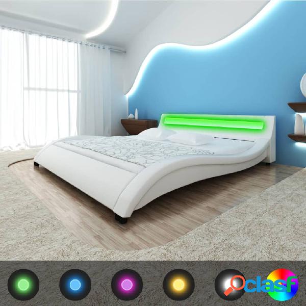 vidaXL Cama de cuero sintético blanca con colchón y LED
