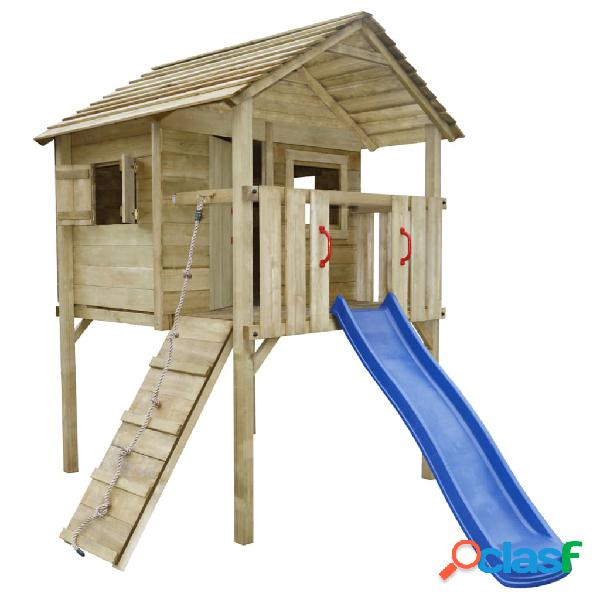 vidaXL Casita de madera con escalera y tobogán 360 x 255 x