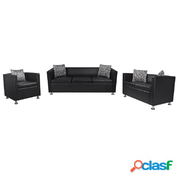 vidaXL Conjunto de sofás de 2 y 3 plazas y sillón de cuero
