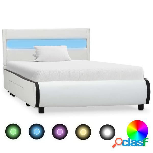 vidaXL Estructura de cama con LED cuero sintético blanco