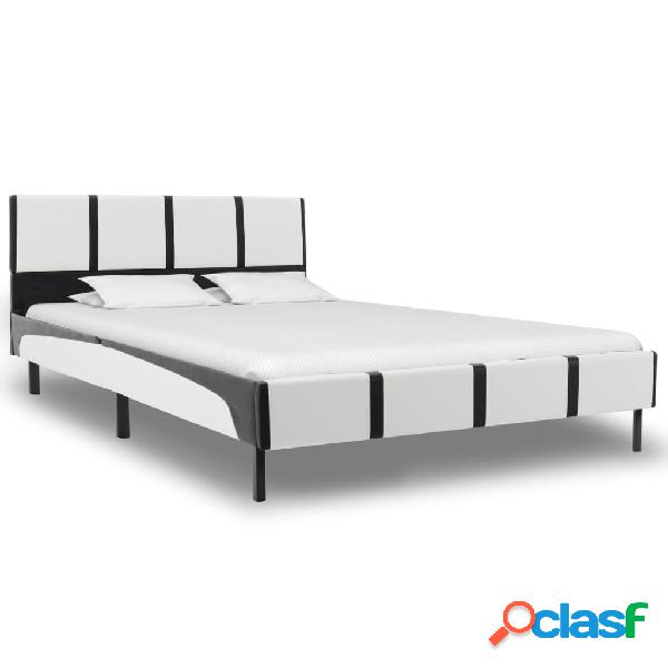 vidaXL Estructura de cama cuero sintético blanco y negro