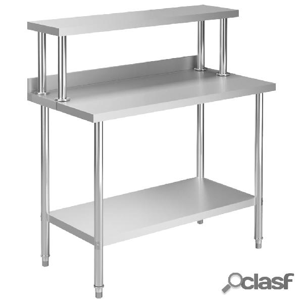 vidaXL Mesa de trabajo de cocina con estante acero inox