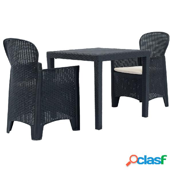 vidaXL Mesa y sillas de jardín 3 piezas plástico gris