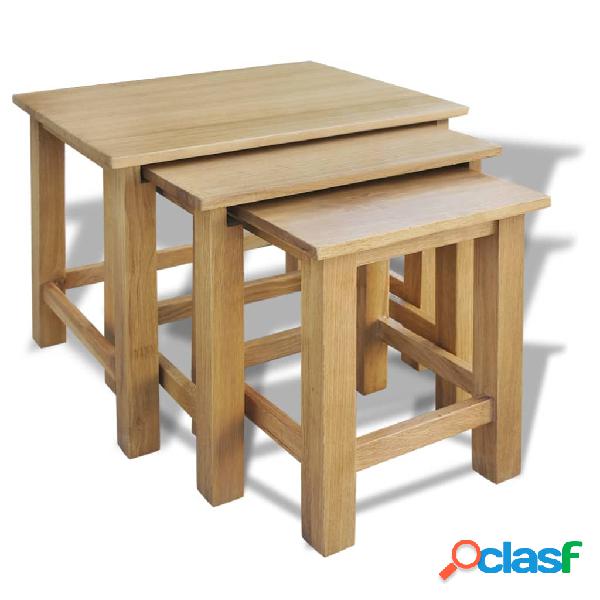 vidaXL Mesas apilables 3 unidades madera maciza de roble