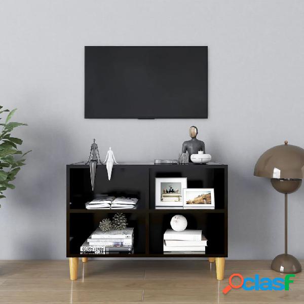 vidaXL Mueble de TV con patas de madera maciza negro