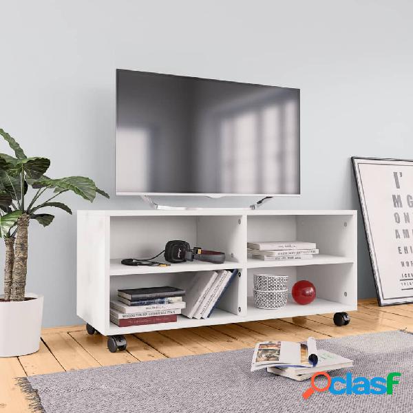 vidaXL Mueble de TV con ruedas madera contrachapada blanco