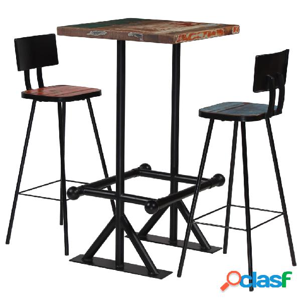 vidaXL Muebles de bar 3 piezas madera maciza reciclada