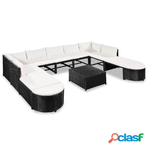 vidaXL Muebles de jardín y cojines 12 piezas ratán