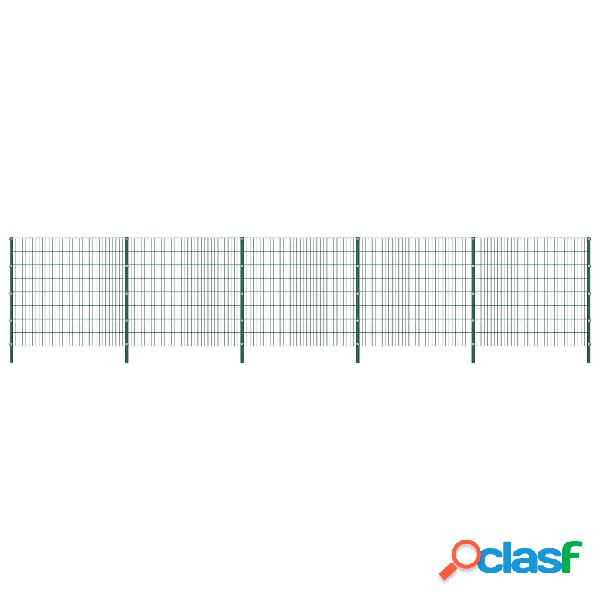 vidaXL Panel de valla con postes de hierro verde 8,5x1,6 m