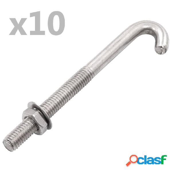 vidaXL Perno de anclaje en J con tuerca y arandela 25 sets