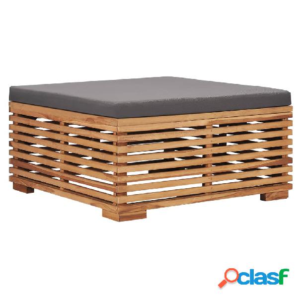 vidaXL Reposapiés de jardín y cojín gris madera maciza